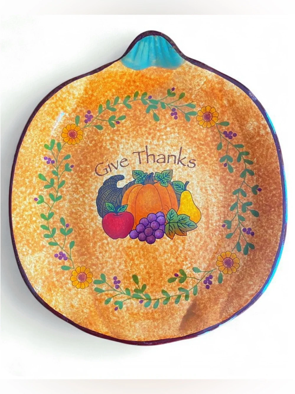 Pumpkin Ceramic Appetizer Plate Give Thanks Fall Thanksgiving Hostess Gift